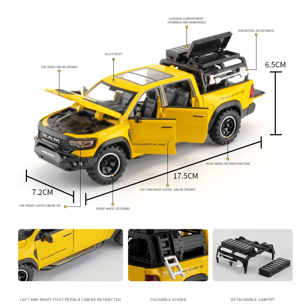 1:32 Mammoth 1000 TRX Alloy Pickup Car Model – Diecast Metal Off-road Vehicle  Sound & Light Simulation